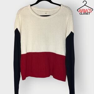 PacSun Kendall & Kylie Colorblock Knit Sweater (Cream/Red/Navy)